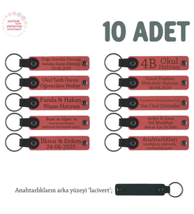 Nar Çiçeği & Lacivert, Dans Grubu İçin Kişiselleştirilebilir Hediyelik Hatıra Anahtarlık 10’lu Set