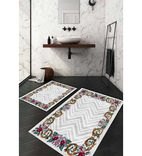 Dijital Baskılı Kaymaz Taban Yıkanabilir 2'li Klozet Takımı Banyo Paspası NDKZ-HS-506 (Beyaz)