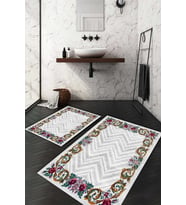 Dijital Baskılı Kaymaz Taban Yıkanabilir 2'li Klozet Takımı Banyo Paspası NDKZ-HS-506 (Beyaz)