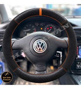 Volkswagen Golf Mk4 Dikme Direksiyon Kılıfı Alcantara Süet Mat Karbon Taba Yüzük ve Dikiş 3 Kollu Comfortline Trendline 1997-2004