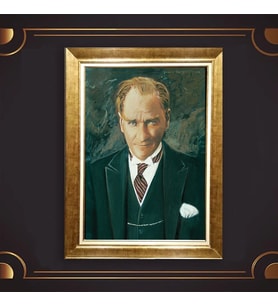 Özel Seri Paspartulu Çerçeveli Atatürk Tablo l131 (Gold)
