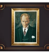 Özel Seri Paspartulu Çerçeveli Atatürk Tablo l131 (Gold)