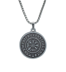Viking Pusulası Vegvisir Örme Zincir Kolye - Gümüş Kaplama - Erkek Kadın Kolye - No:1573