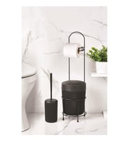 Metal Standlı Yuvarlak Kovalı & Kağıtlıklı & Fırçalıklı Siyah Banyo Takımı