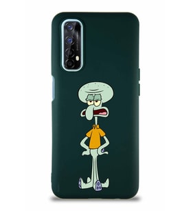 Realme 7 Soft Premier Kapak Squidward Dokunaç Tasarımlı Silikon Kılıf - Yeşil (Şeffaf)
