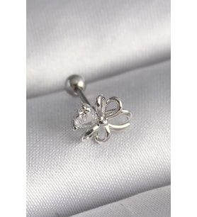 Mey İthalat® 316L Çelik Gümüş Renk Zirkon Taş Detay Kurdele Model Tragus Piercing