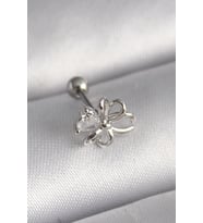Mey İthalat® 316L Çelik Gümüş Renk Zirkon Taş Detay Kurdele Model Tragus Piercing