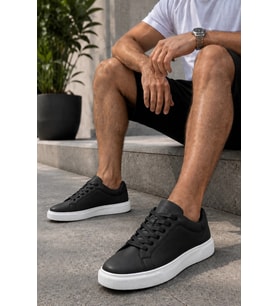 Laviathan Erkek Günlük Bağcıklı Spor Ayakkabı Sneaker Rahat ve Şık Tasarım Siyah-Beyaz