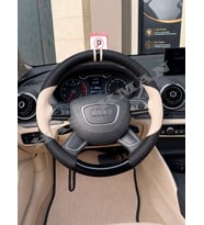 Audi A4 B8 Dikme Direksiyon Kılıfı Delikli Deri Parlak Siyah Bej Detay Çift Yüzük ve Dikiş 2012-2015