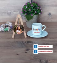 Psikolog Türk Kahvesi Fincanı Ahşap Altlıklı ve Fotoğraflı Ahşap Anahtarlık Hediye (Model 2)