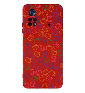 Xiaomi Poco X4 Pro Uyumlu Lansman Kılıf Hello Kitty Tasarımlı İçi Kadife Kapak-Kırmızı (Şeffaf)
