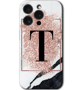İphone 15 Pro Kılıf HD Desen Baskılı Kılıf - Pembe Mermer Desenli T Harfi