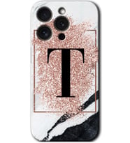 İphone 15 Pro Kılıf HD Desen Baskılı Kılıf - Pembe Mermer Desenli T Harfi