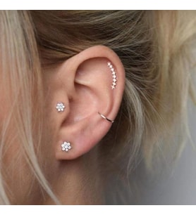 Cerrahi Çelik Çiçek Piercing Tragus Helix Conch Kıkırdak Lob Gümüş Renk (Çok Renkli)