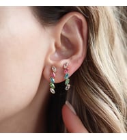 Swarovski Taşlı Renkli Gold Kaplama Çizgi Küpe