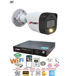 FURY 1 Kamera 1080P 2Mp Görüntü Gece Renkli FullHd Ultra Led Gece Renkli Güvenlik Kamera Seti 320GB