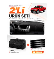 MITSUBISHI L200 (2005-2015) Uyumlu Torpido Örtüsü + Deri Bagaj Çantası + Sticker Seti - Siyah