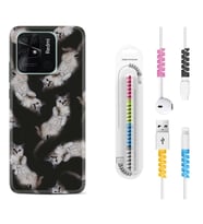 Xiaomi Poco X3 Pro M4 Pro X4 Pro C40 10C Kılıf Kablo Koruma Spiral Silikon Sevimli Kedicikler 1785