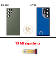Samsung S24 Ultra Yeşil Arka Pil Kapağı Batarya Kapağı Lazer Kesim + B-7000 Yapıştırıcı