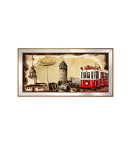 İstanbul Motifli Kanvas Tablo 50 x 70 cm Aynalı Gold Çerçeve