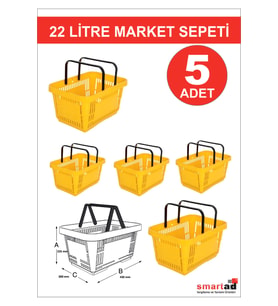 22 Litre 5'li Sarı Alışveriş Sepeti Seti, Pratik ve Dayanıklı Tasarım