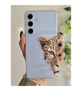 Samsung Galaxy A15 Uyumlu Leopar Desenli Şeffaf Telefon Kılıfı