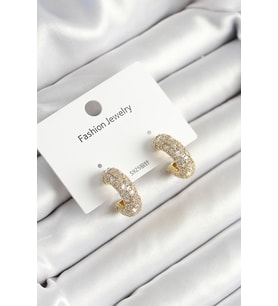 Pirinç Zirkon Taşlı Halka Model Gold Renk Kadın Küpe - TJ-BKP10634