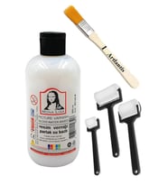 Resim Verniği 250 ml Su Bazlı 1 Adet Zemin Fırçası ve Rulo Fırça Resim Parlatıcı Vernik Hobi Sanat Akrilik Guaj Yağlı Boya (Renksiz)