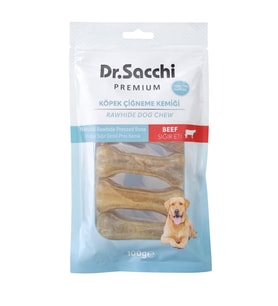 Dr.Sacchi Premium Sığır Etli Doğal Sığır Derisi Press Kemik Tahılsız Köpek Ödülü 3'' 5'li 100 Gr (Krem)