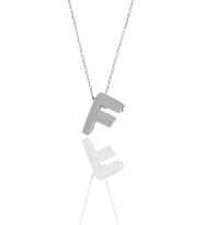 Söğütlü Silver Gümüş rodyumlu üç boyutlu minimal F harf kolye