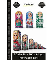 Özel Üretim El Boyaması Doğal Dekoratif Otantik Geleneksel Büyük Boy 10'lu Ahşap Matruşka Seti