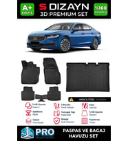 S-Dizayn Skoda SuperB 3D Pro Havuzlu Paspas ve Bagaj Havuzu Seti (2'li SET) 2024 Üzeri A+ Kalite