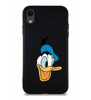 Apple iPhone XR Soft Premier Kapak Donald Duck-A Tasarımlı Silikon Kılıf - Siyah (Şeffaf)