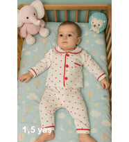 6 ay 2 yaş ARASI  BEBEK PİJAMA TAKIMI DÜĞMELİ YUMUŞAK DOKULU (Doğal Beyaz)