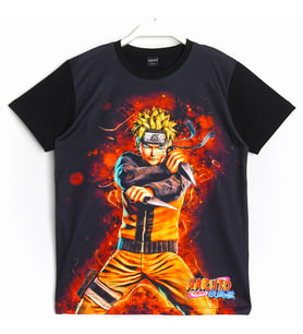3D Baskılı Anime Naruto Uzumaki Çocuk Unisex Siyah T-Shirt