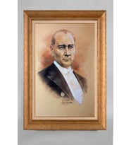 Altın Varaklı Çerçeveli Paspartulu Atatürk Tablo a630 (Gold)