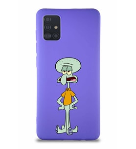 Samsung Galaxy M31S Soft Premier Kapak Squidward Dokunaç Tasarımlı Silikon Kılıf - Mor (Şeffaf)