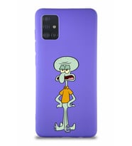 Samsung Galaxy M31S Soft Premier Kapak Squidward Dokunaç Tasarımlı Silikon Kılıf - Mor (Şeffaf)