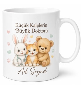 Çocuk Doktoruna Hediye Sevimli Hayvan Temalı Seramik Kupa Bardak