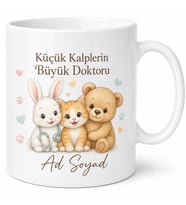 Çocuk Doktoruna Hediye Sevimli Hayvan Temalı Seramik Kupa Bardak