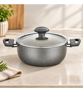 Northcity Granit Kaplamalı Derin Tencere 22 cm Cam Kapak