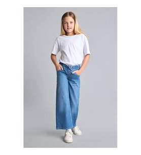 Defacto Beli Lastikli Wide Leg Açık Mavi Kız Çocuk Jean Pantolon H6242A8/NM39