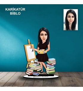 KİŞİYE ÖZEL KADIN RESSAM TASARIMLI KARİKATÜR BİBLO B87