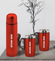 BK Gift Kişiye Özel Deri Çantalı Kırmızı Seyahat Termosu ve İkili Termos Mug Hediye Seti - 1