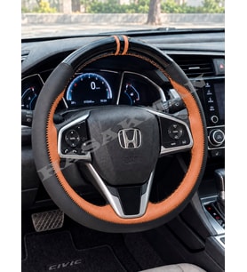 Honda CR-V Dikme Direksiyon Kılıfı Parlak Siyah Taba Detaylı Taba Çift Yüzük ve Dikiş 2017-2023