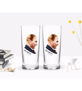 BK Home Renkli Baskılı Atatürk Temalı İkili Rakı Bardağı Seti-11 (Beyaz)