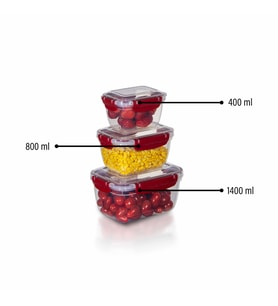 3'lü Master Dikdörtgen Saklama Kabı (400 ml - 800 ml - 1400 ml) (Bordo)