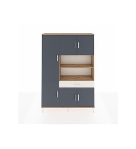 Arges Dolap 10 Raflı Tek Çekmeceli 6 Kapaklı 132x30x195 Çam-Antrasit/Aytaşı