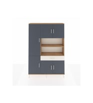 Arges Dolap 10 Raflı Tek Çekmeceli 6 Kapaklı 132x30x195 Çam-Antrasit/Aytaşı