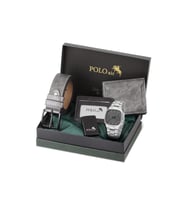 Polo Air Takvimli Kare Kasa Erkek Kol Saati Kemer Cüzdan Kartlık Çakmak Kombin Set Gümüş Antrasit Renk PL-7086E5